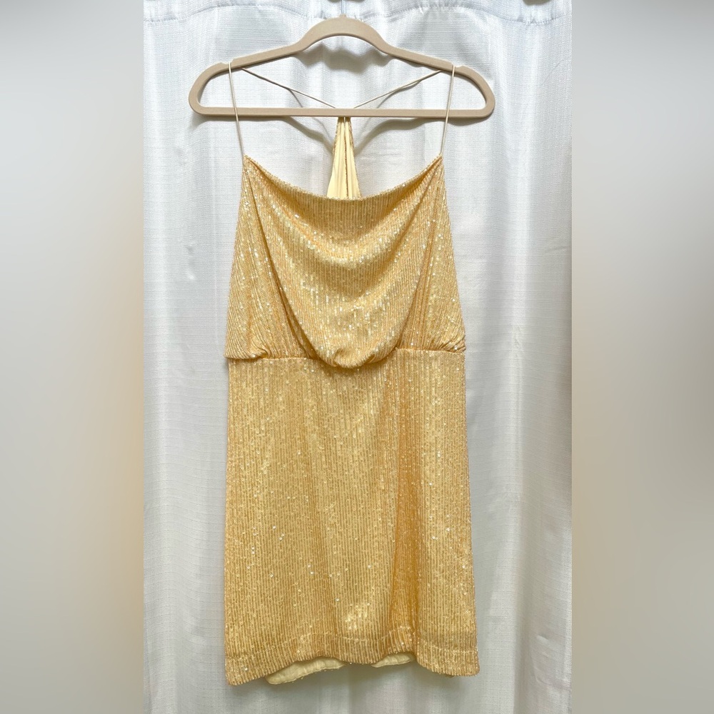 Yellow Sheath Sequin Cocktail Dress